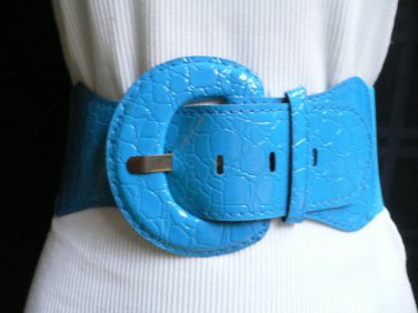 New Women Belt Hip Elastic High Waist Bright Sky Blue Elastic Croco Xs-s-m-l-xl