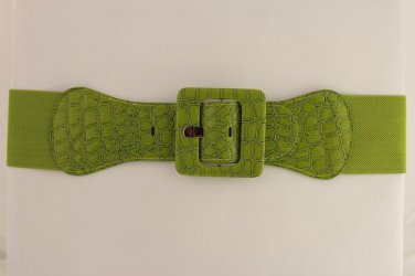 Women Belt Wide Elastic Lime Green Fashion Hip High Waist Square Buckle XS S M