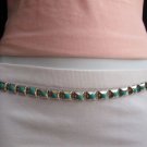 Women Thin Belt Hip Waist Silver Metal Chain Blue Square Fashion Skinny M L XL