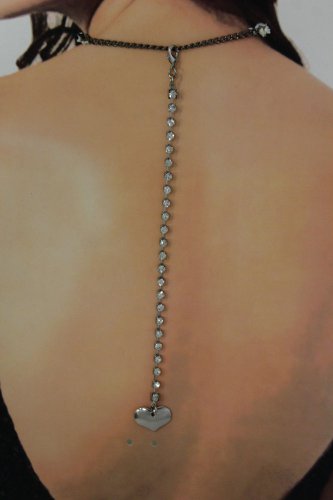 Women Back Pendant Necklace Silver Metal Chains Fashion Jewelry Heart Rhinestone