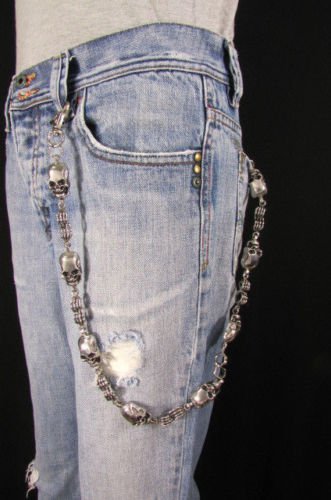 Silver Metal Long Wallet Chains KeyChain Big Skulls Hands Skeleton Biker Jean