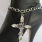Women Silver Boot Anklet Chain Strap Rhinestone Big Cross Western Shoe Charm #17