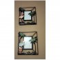 2 BEACHCOMBERS COASTAL LIFE Metal Frames DECOR WITH Tropical Flamingo Palm Trees