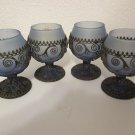 Frosted Blue Glass with metal wrap cordial glasses