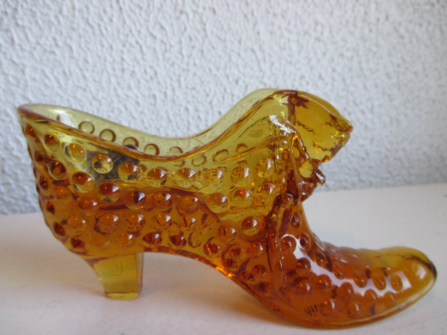 Vintage Fenton Amber Glass Hobnail Cats Head Shoe