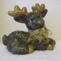 Vintage handmade Ceramic Reindeer Figurine Green and gold