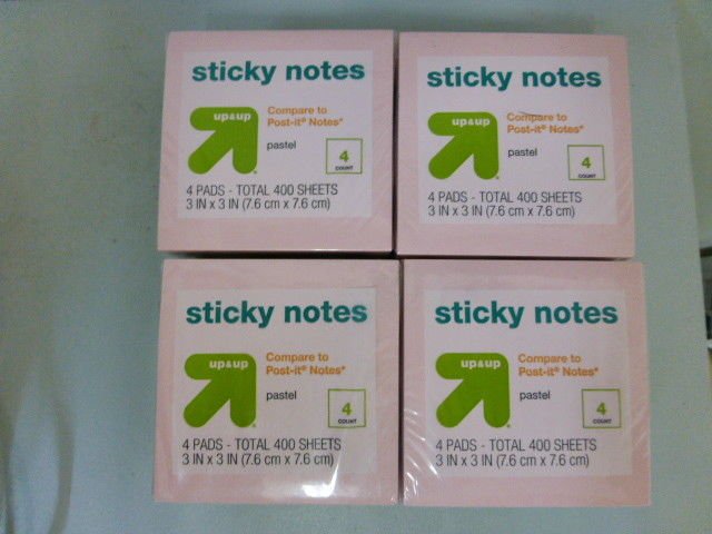 Lot of  4 Sticky Notes Light Yellow 4 Colored Pads 3" x 3" 400 Sheets USA Made