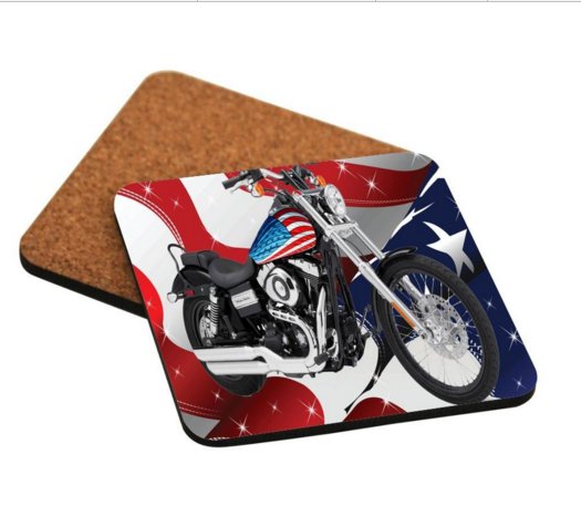 Rikki Knight "American Flag Motorcycle Design" Square Beer Coasters