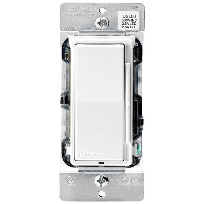 Leviton Rocker Dimmer with Slide Bar DSL06-1TW LED,CFL,INC White/Almond