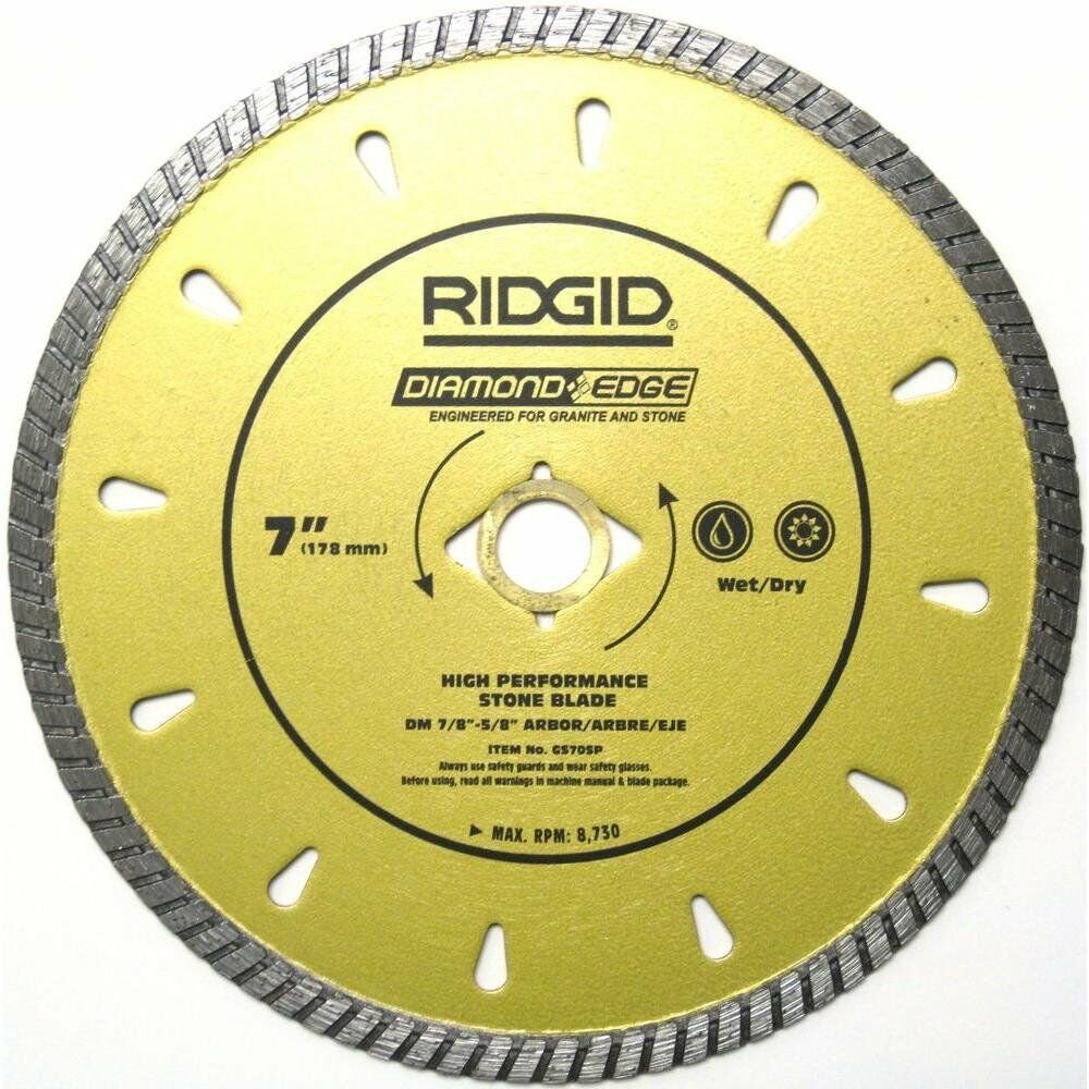 RIDGID 7 In. Diamond Stone Blade for Cutting Granite, Marble & Hard Stone
