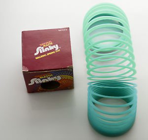 NOS Original Plastic Slinky Walking Spring Toy in Box Item No. 110 Blue Green