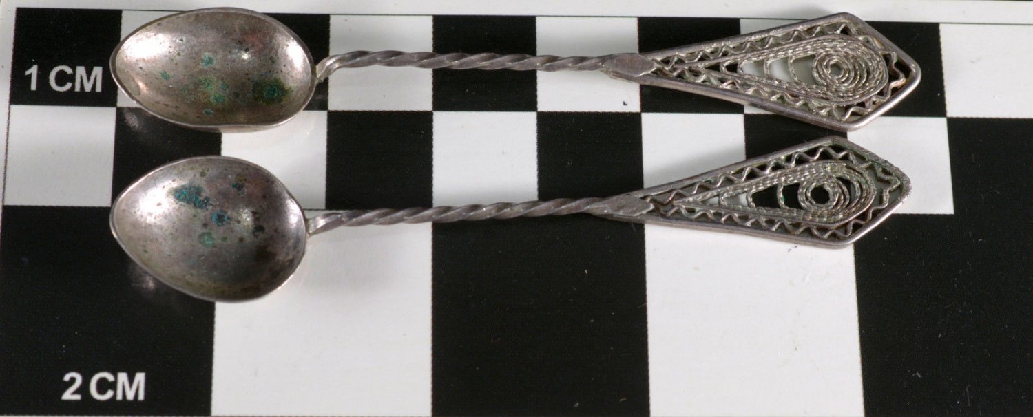 Sterling Silver miniature Coke / Snuff Spoon Coffee Lot of 2 spoons Vintage