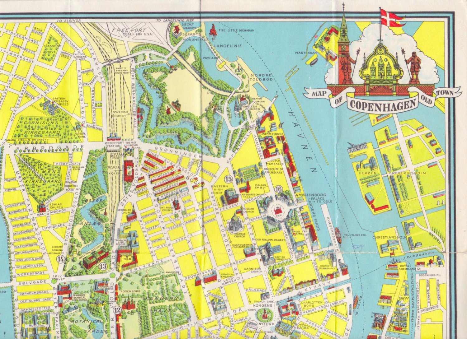 Pictorial Map of Copenhagen DENMARK Old Town Traffic Key POLITIKENS ...