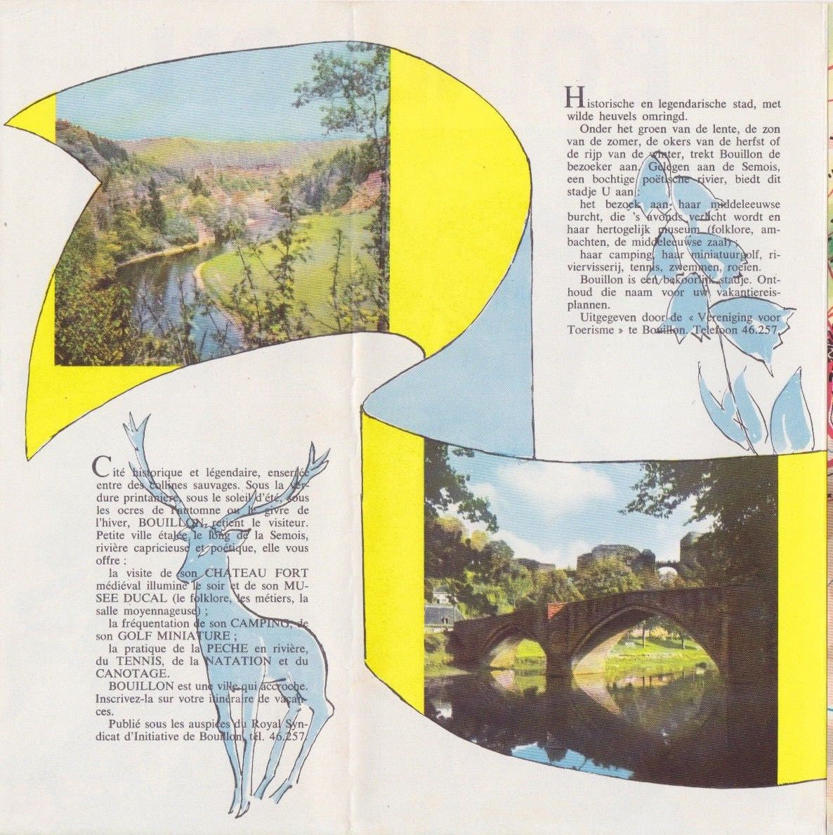 BOUILLON Brochure Belgium Map Luxembourg P. CLOUET 1960's Paper Travel