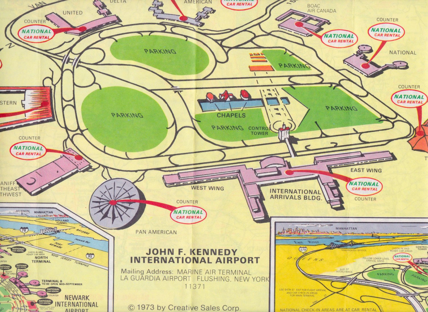 1973 National Car Rental Map New York Vicinity Jfk Airport Creative