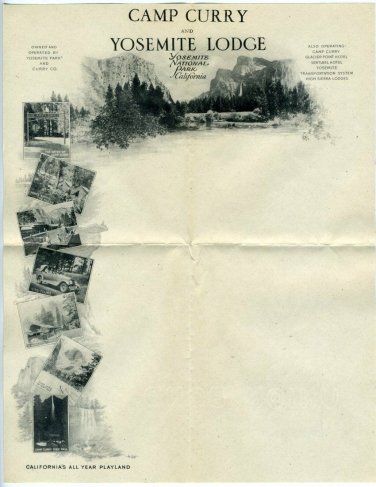Yosemite Lodge National Park 1920s Letterhead & Envelope Camp Curry Paper