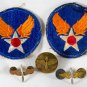 Army Air Corps Force Pilot Wings Collar Pin Insignia set of 2 & Officer Pins VTG
