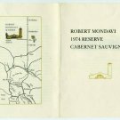 Robert Mondavi Winery 1974 Reserve Cabernet Sauvignon Wine Insert Rare Napa Ca
