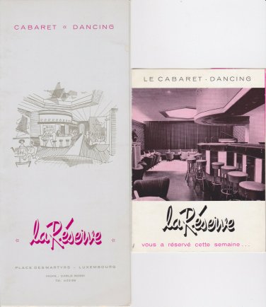 La Reserve Cabaret Bar Place Des Martyrs Luxembourg Dance Club Menu & card 1960s