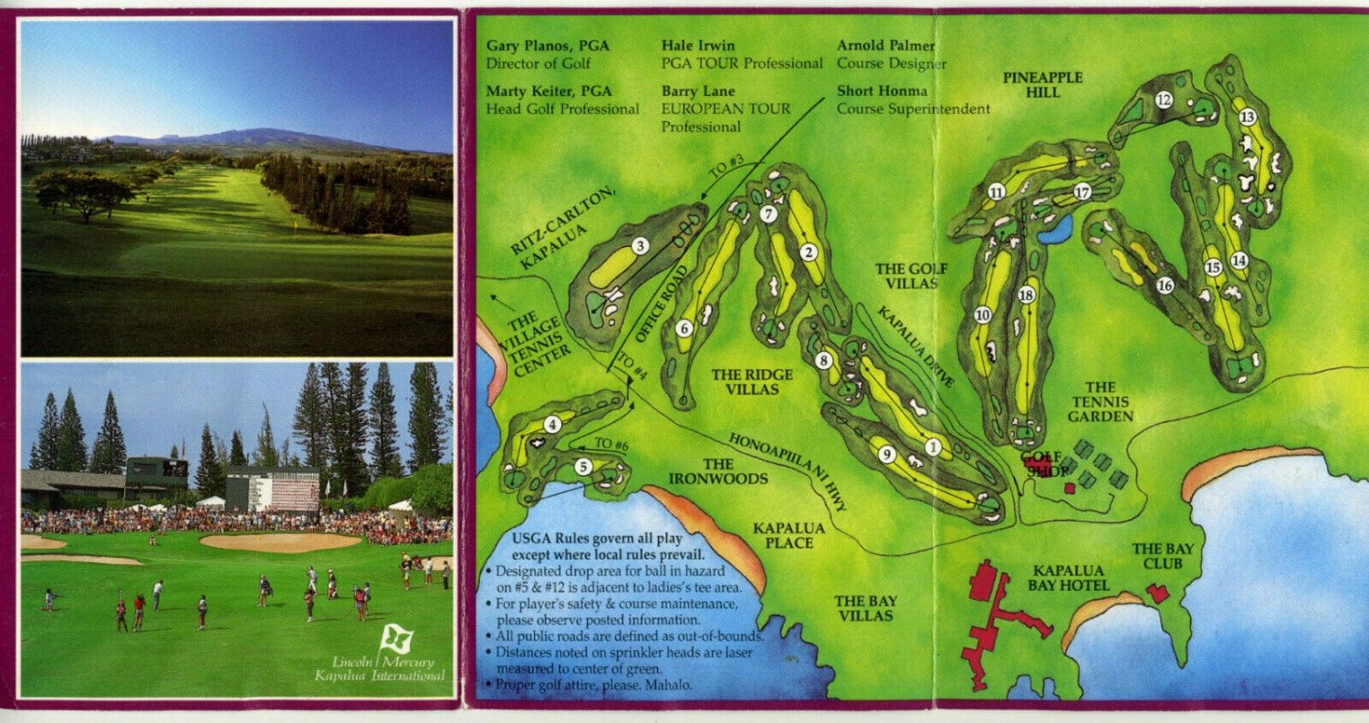 The Bay Course Kapalua Bay Golf Scorecard & Map 1994 Maui Hawaii