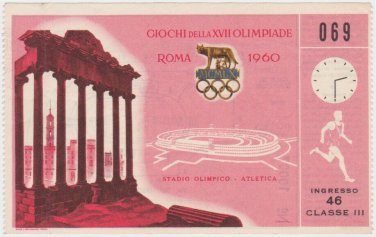 1960 Rome Olympic Games Original Ticket Stub Track & Field Class III #069
