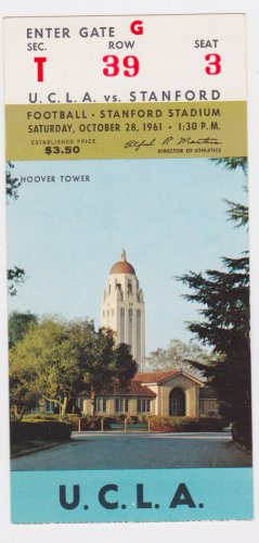 1961 UCLA BRUINS vs. Stanford Cardinals Football Ticket Stub Vintage 10/28/61