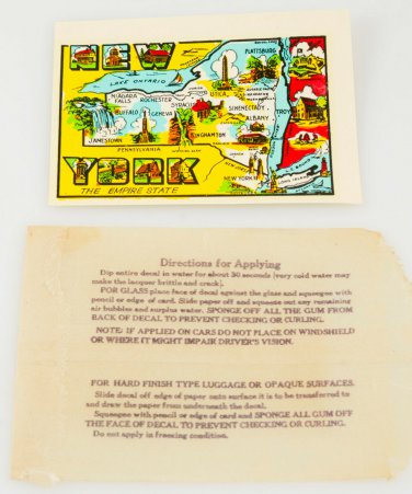 Vintage New York Empire State Map Lindgren Turner Co. Decal Water Window Travel