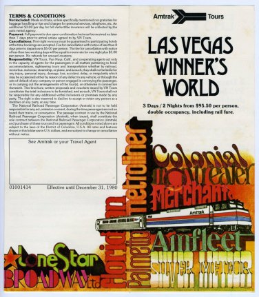 1980 Amtrak Tours Brochure Las Vegas Winner's World R/R Railroad Train ephemera