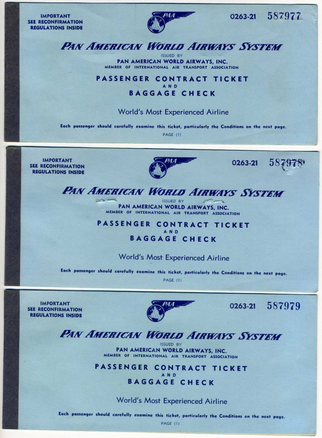 1957 Pan American World Airways System Paa Tickets Lot Of 3 Honolulu To 