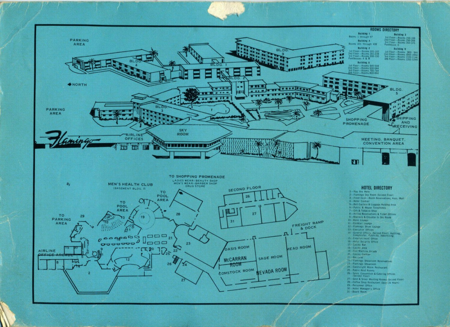 FLAMINGO HOTEL ROOM SERVICE MENU & Drink Stirrer 1960s CASINO LAS VEGAS