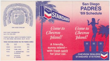 1969 San Diego Padres Baseball Pocket Schedule Chevron 1st season 1960s '69 MLB