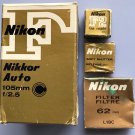 Vintage Nikon Empty Boxes Nikkor 105mm f/2.5 lens, F2 Gun Coupler, AR-1 shutter