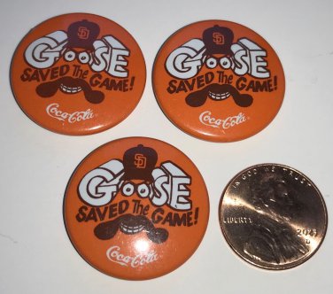 3 San Diego Padres Buttons Goose Gossage Saved the Game Coca-Cola Pinback Button