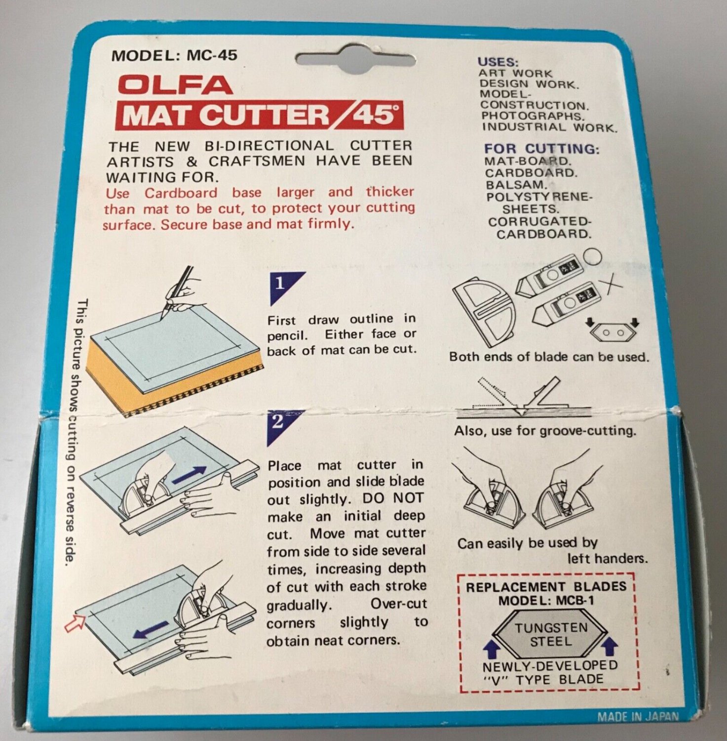 Olfa Mat Cutter MC-45 Oblique Cut 45° Non-Slip New in box Made in Japan