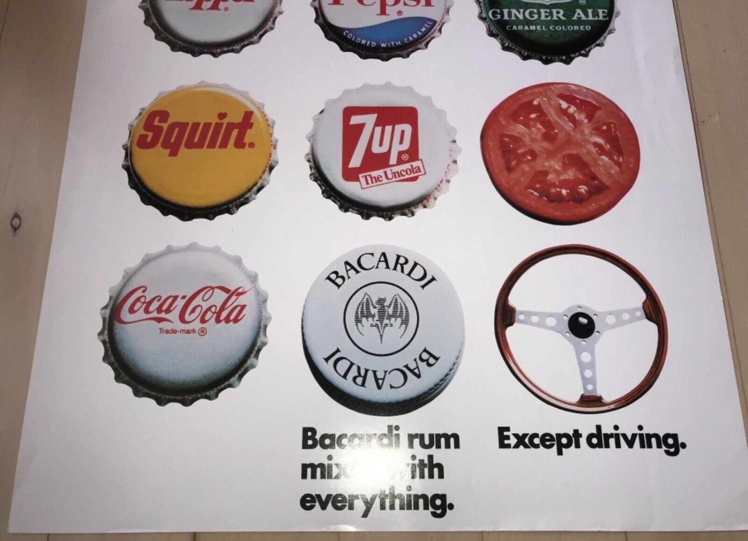 1973 BACARDI RUM Bar Poster Anti-Drunk Driving Coke Pepsi 7up Dr Pepper ...