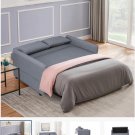 Leisure Loveseat Sofa for Living Room with 2 pillows (Gray+Cloth Grain Leather)