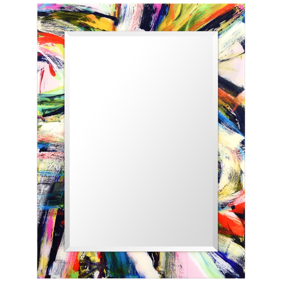 Rock Star'Rectangular Beveled Mirror on Free Floating Printed Tempered Art Glass