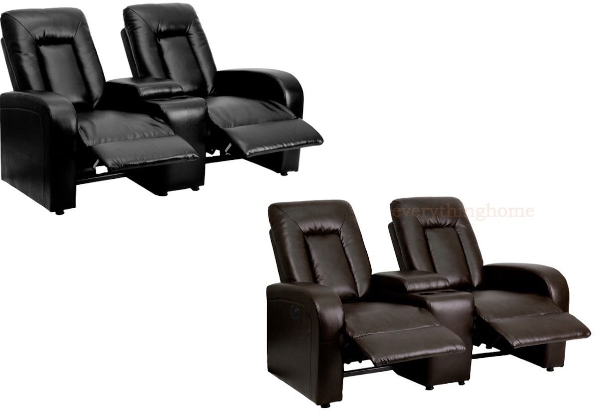 1 ROW OF 2 MOTORIZED POWER RECLINER HOME THEATER CHAIRS BLACK BROWN LEATHERSOFT