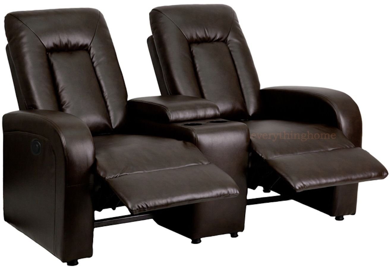 1 ROW OF 2 MOTORIZED POWER RECLINER HOME THEATER CHAIRS BLACK BROWN   5aa89d74d6745 344570b 