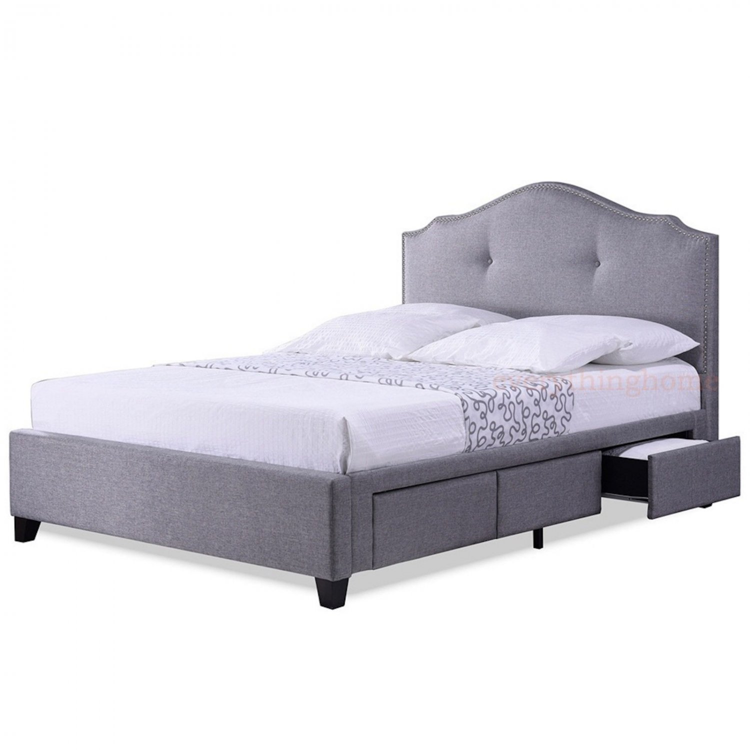 MODERN QUEEN KING BED STORAGE DRAWERS GRAY LINEN ...