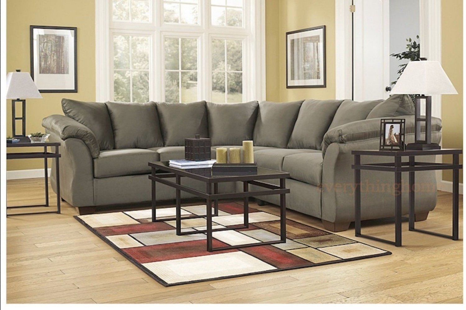 ASHLEY SIGNATURE MICROFIBER FABRIC SECTIONAL SOFA IN SAGE GREEN OR