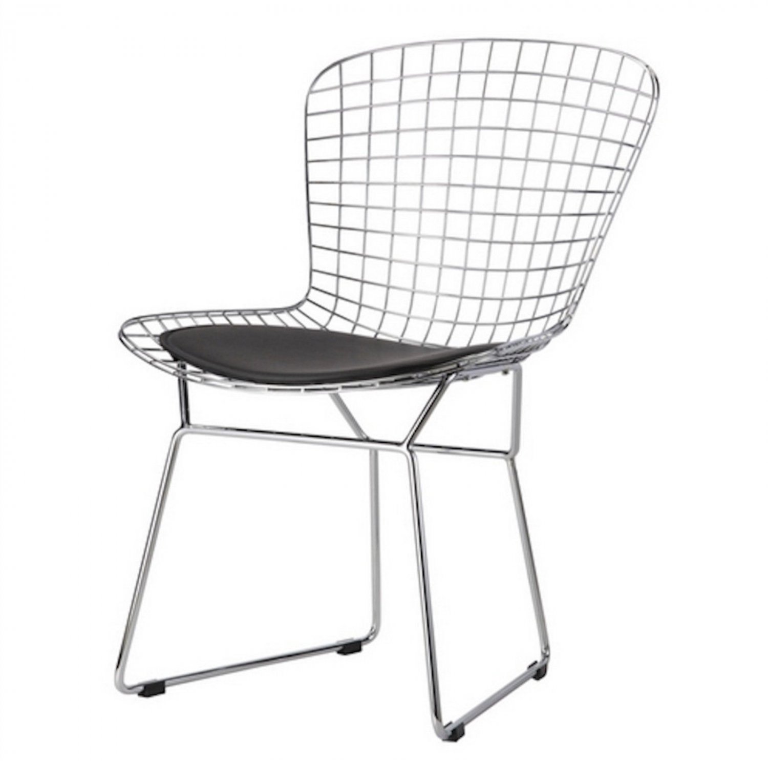 BERTOIA STYLE DINING SIDE CHAIR BLACK PAD MODERN CAFE STEEL WIRE CHROME
