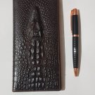 Cow Leather Crocodile Head Long Wallet with Pen