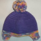 Purple, Multi Color Infant, Toddler Crochet Pom Pom Flap Hat