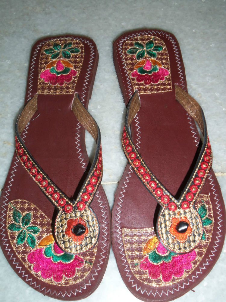 New Ladies Multi-coloured Flip-flop Style Indian Sandal / Khussa