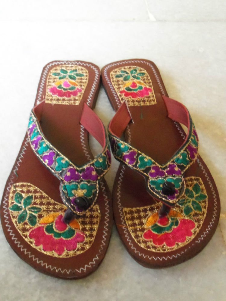 New Ladies Multicoloured Indian Flipflop style Sandal / Khussa