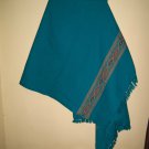 Indian Bhutti Handwoven 100% Woollen Kullu Shawl in Turquoise Green