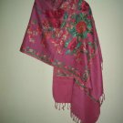 Beautiful Semi-Pashmina Indian Kashmiri Dusky Rose Stole with a Floral Design