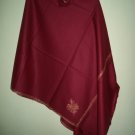 Indian Kashmiri 100% Wool Hand-stitched Shawl in Dark Red
