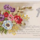 #4 Easter Wishes Bouquet w/ cross raised lettering postcard used